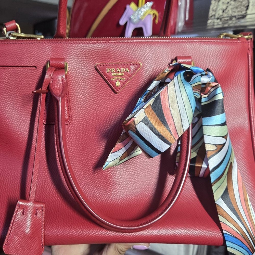 Prada Red Satchel with Vibrant Scarf(unbranded), No Box.juat Dust Bag.